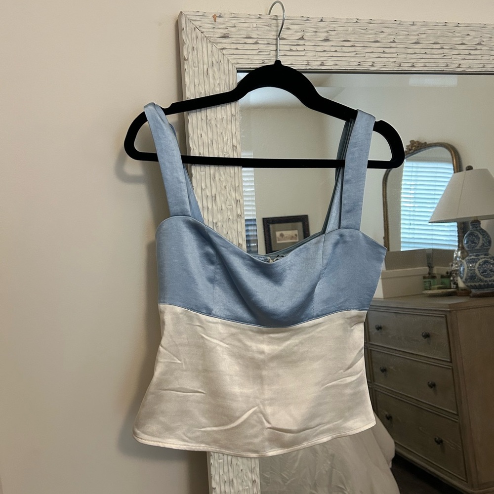 princess polly blue and white satin top